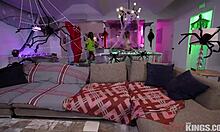 Filthy taboo halloween threesome with my black girlfriend and her stepmom in doggystyle and facial