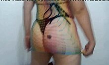 intense POV pounding of a huge booty amateur's shaved pussy and ass, ending in creampie.