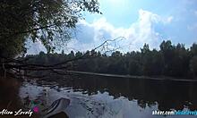 hey, we got noticed during our risky outdoor fuck by the river bank with alisa lovely, doggystyle and blowjob, so exciting! 😏