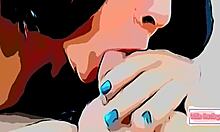 Naughty cousin performs intense blowjob and swallows cum in cartoon