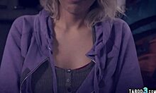 Petite teen rides two strangers in double penetration.