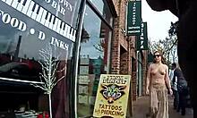 Topless Girl Strolling Boldly Around Town