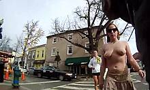 Topless Girl Strolling Boldly Around Town