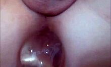 Milf shemale masturbates her cock solo on webcam before fucking her own ass