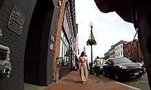 Topless Girl Strolling Boldly Around Town