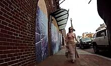Topless Girl Strolling Boldly Around Town