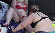 Mature Lesbians with Big Asses Caught Outdoors by Hidden Camera Voyeur in Public Park