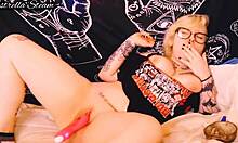 Blonde curvy amateur teases with vibrator during solo masturbation session