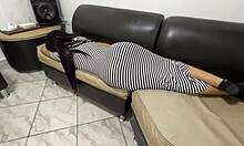 Brunette teen tempts with huge ass in tight dress for intense doggystyle action.