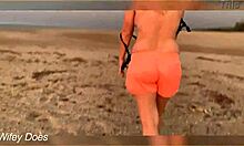 I flash my big tits at the sunset outdoors