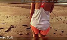 I flash my big tits at the sunset outdoors