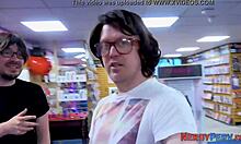 Horny newbie sucks nerd's cock.