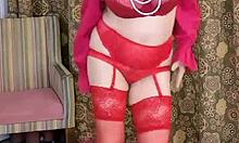 hot busty milf mariaold in red stockings and high heels 😍