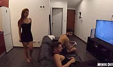 Redhead Pornstar Teasing Facial Cumshot with Two Friends During PS5 Game