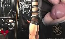 Mistress gets her black gothic pussy slammed by me on the sex swing in wild close-up action