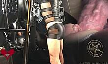 Mistress gets her black gothic pussy slammed by me on the sex swing in wild close-up action