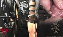 Mistress gets her black gothic pussy slammed by me on the sex swing in wild close-up action