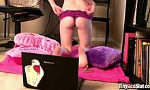 tiny red slut goes live on webcam, teasing her natural tits before licking her pussy and masturbating to orgasm.