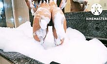 Latina Amateur Takes Bath with Monster Cock Fetish, Cumshot on Big Ass and Squirting