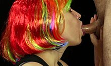 Watch this brunette WIFE get a COLORFUL WIG FACIAL!