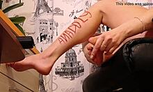 The sexy British bitch caresses her legs in the shower for your fetish pleasure