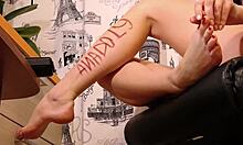 The sexy British bitch caresses her legs in the shower for your fetish pleasure