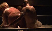 in the bath, this chubby bbw amateur starts a striptease, ripping her clothes to play with her big boobs