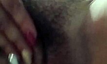 She Shows Off Her Wet, Hairy Pussy For Amateur Masturbation Fun. Enjoy The Close-Up View.