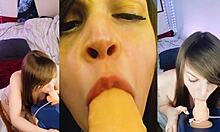 A young babe dives into sucking and fucking a squirting dildo, creating messy and wet fun with intense orgasms.