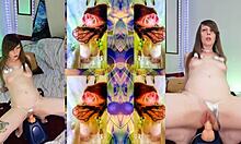 A young babe dives into sucking and fucking a squirting dildo, creating messy and wet fun with intense orgasms.