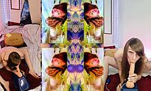 A young babe dives into sucking and fucking a squirting dildo, creating messy and wet fun with intense orgasms.