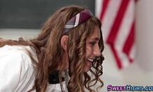 hot teen in uniform gets a facial after masturbating