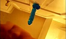 Alexis 19 FUCKS Blue Dildo on Door and SQUIRTS!