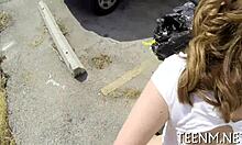 Brooke Wylde bares her natural tits while sucking cock roughly.