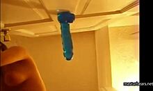 Alexis 19 FUCKS Blue Dildo on Door and SQUIRTS!