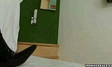 Tasty Brunette Tranny Babe TUGGING Hard