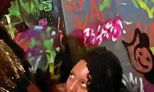 Black guy cums in mouth after fucking in party bathroom