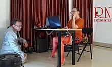 Can you believe it? This naughty employee skips panties on Monday, teasing and sucking in the office!