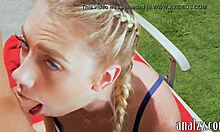 Hot blonde tries anal sex outdoors. With a big cock.