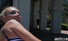 Hot blonde tries anal sex outdoors. With a big cock.