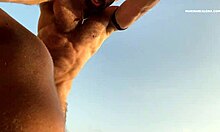 bareback with hot muscle roman mercury on the rocks by public gay beach
