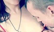 outdoor titty licking adventure with a sexy couple in a garage setting