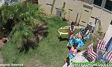 watch these lesbians getting filmed by a drone at the pool