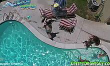 watch these lesbians getting filmed by a drone at the pool