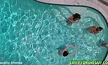 watch these lesbians getting filmed by a drone at the pool
