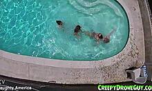 watch these lesbians getting filmed by a drone at the pool