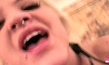 busty blonde bound in stockings, teased with toys by boyfriend.