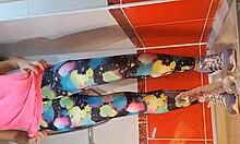 pee and close-up dildo masturbation in gym shower