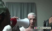 Muscled Soldiers Touch In Showers