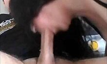 In a casual story, my friend's pretty Colombian milf mom gives an enthusiastic blowjob to my big cock